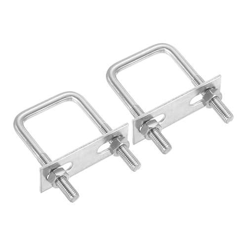 Image of PATIKIL M8x40x90mm Square U-Bolts Kit, 2Set 304 Stainless Steel Square U Shaped Bolts Replacement Parts with Frame Plates and Nuts for Ski Board Sailboat Trailer