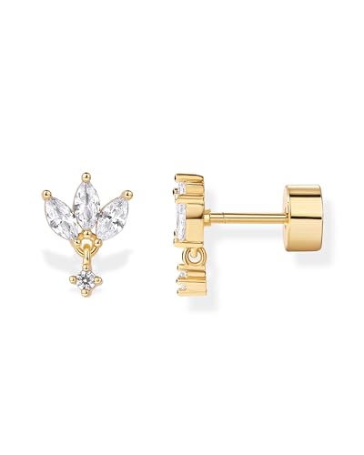 PAVOI 14K Gold Plated Sterling Silver Posts Marquise Flat Backs Stud Earrings for Women - Earscape Drop Dangle Round Cubic Zirconia Mini Stud Earrings