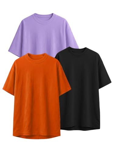 Image of LEOTUDE Women's Drop Shoulder Oversized Baggy Fit Half Sleeve Plain Solid Round Neck Multicolor T-Shirt Combo for Women's (Pack of 3)