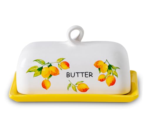 Lemon Butter Dish With Lid For Countertop Yellow Ceramic Butter Dish Large Butter Dish With Cover Butter Tray Painted Butter Holder Le Creuset Butter Dish