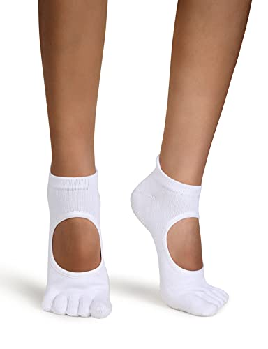 Ododos Yoga Socks For Women Girls, Non-Slip Cotton Full Toe Socks With Grips For Pilates, Dance, Barre, Fitness And Ballet, White 3 Pack, Small-Medium #TOP2