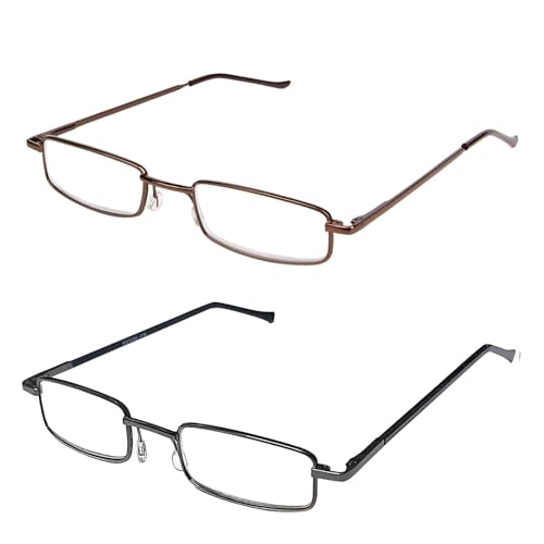 Image of SAVY Metallic Compact Colored(Golden, Brown & Grey) Frame Reading Eye Spectacles Glasses with Eye Protection and No Eye Strain for Men Women with Light Weight Pen Type Case
