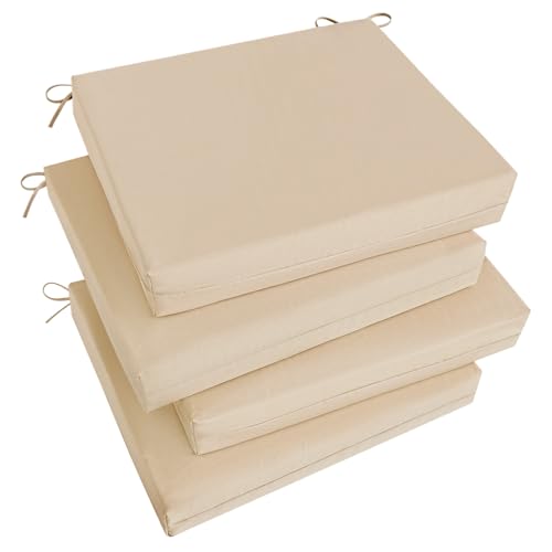 Image of Basic Beyond Indoor /Outdoor Chair Cushions, Waterproof Patio Furniture Cushions - Square Corner Seat Cushions for Patio Furniture with Ties, 18.5 inchx16 inchx3 inch, Beige, 4 Count (Pack of 1)