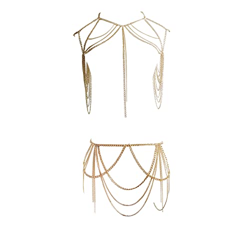 Sexy Body Chain Set Layered Necklace Bra Waist Chain Summer Fashion Bohemian Jewelry Suit for Beach Party Holidy