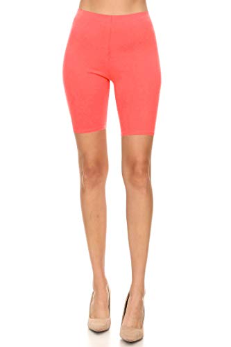 FashionJOA Basic Workout Seamless Elastic High Waist Casual Solid Ribbed Biker Shorts Pants Salmon M