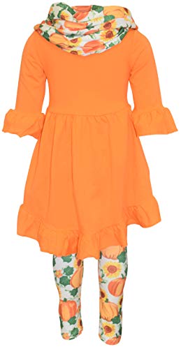 Image of Unique Baby Girls Kids Toddler 3pc Outfit Set Long Sleeve Cotton Blend Tunic Top Leggings and Scarf