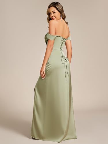 Ever-Pretty Women's Off-Shoulder Split Floor Length Pleated Backless Bandage Satin Prom Dress 023202