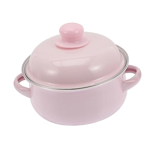 WEKADRIN Olla Esmaltada para Cocina con Tapa y Doble Asa Resistente Ácidos y Álcalis para Guisos y Sopas Compatible con Cocina de Gas Color Rosa Vintage