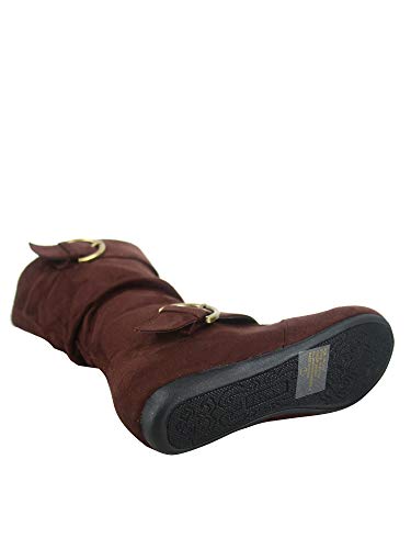 Link Klein-70k Girl's Kid's Faux Suede Two Buckle Zipper Flat Heel Mid Calf Slouchy Boot Shoes (11 B(M) US, Brown)4