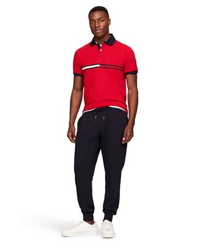 Image of Tommy Hilfiger Men's Short Sleeve Cotton Pique Flag Graphic Polo Shirt in Custom Fit