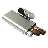 CNFLASK Stainless Steel 2-Finger Cigar Case With 2oz Tube Flask Cigar Tube With Wine Tube Pocket Container (Brush finish)