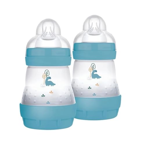MAM Biberon Easy Start Anticólico - Biberones para niños de 0 a 2 meses, 160 ml, Chupete de flujo 1 durante 0 meses de silicona SkinSoft, Bio-circular, Azul