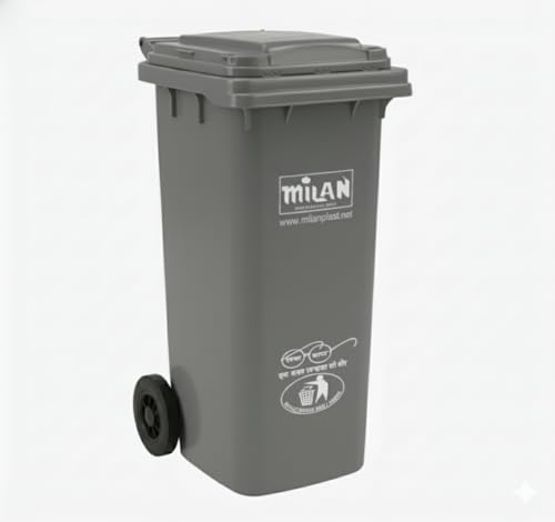 Image of Milan Plastic Manual-Lift Garbage Waste Dustbin with Wheels 120 Ltr Grey