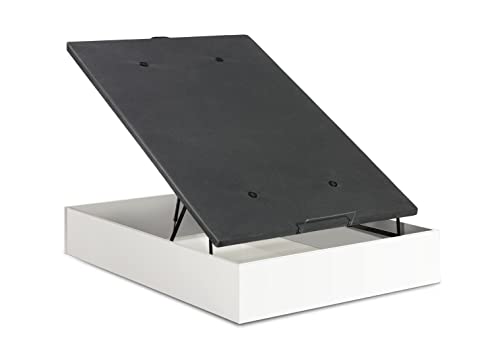 HOGAR24 ES | Canapé Abatible de Madera de Gran Capacidad | Color Blanco | Tapa 3D en Color Gris con Válvulas de Transpiración | Medida: 90x190 cm.