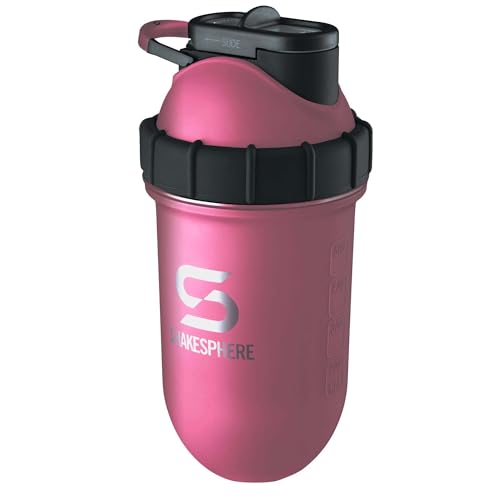 SHAKESPHERE Tumbler STEEL: Protein Shaker Bottle Keeps Hot Drinks & Cold COLD, 24 oz. No Blending Ball or Whisk Needed, Easy Clean Up Great for Shakes, Smoothies, Rose Gold Black