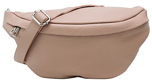 SH Leder ® echt Leder Hüfttasche Damen Herren Unisex Gürteltasche für Festival Reise Bauchtasche mittelgroße Crossbody Bag Frauen Ledertasche 32x17cm Marie G528 (Nude)