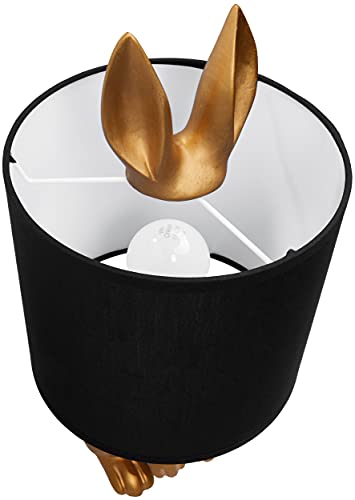 BRUBAKER Tisch- oder Nachttischlampe Goldener Hase - Tischleuchte mit Keramikfuß und Stoffschirm - 42 cm Höhe, Schwarz Gold