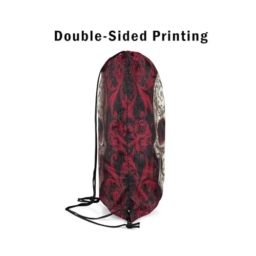 Image of jejeloiu Skull Skeleton Drawstring Backpack 13x15.7inch Goth Art Waterproof Gym Drawstring Bags Damask Print Sports String Backpack Beach Swim Travel Bag Sackpack