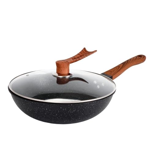 Wok negro redondo con recubrimiento de piedra de granito 12.6 pulg y tapa miniatura 1