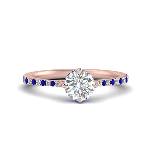 Image of Choose Your Gemstone Compass Point Under Halo Round Engagement Ring Rose Gold Plated Round Shape Side Stone Engagement Rings Lightweight Office Wear Everyday Gift Jewelry US Size 4 to 12