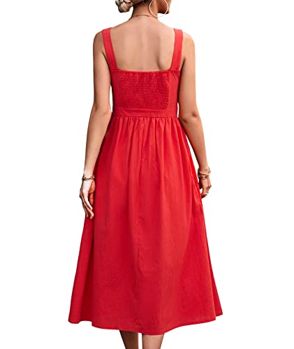 Image of xxxiticat Women's Square Collar Casual Dress Sleeveless Pleated A-Line Summer Beach Boho Elegant Backless Midi Dress