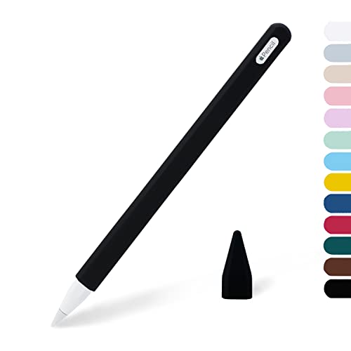 KELIFANG Silicone Case for Apple Pencil Pro 2024 & Apple Pencil 2nd Generation, Protective Skin Sleeve Cover Holder Grip and Tip Cap Accessories Compatible with iPad Pro 11 12.9 13 Inch, Black