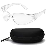 KT Safety Glasses with Protective Hard Case – Transparent Anti-Scratch Safety Goggles for Eye Protection – Lightweight, Clear Lens Eyewear for Work, Lab, Riding & DIY Use