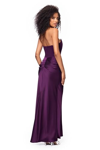 Betsy & Adam Women's Floor-Length, Strapless, Boned Corset Detail, with Ruched Skirt, Plum3