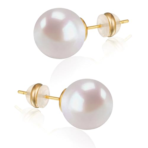Shell Pearl Stud Earrings for Women 925 Sterling Silver Posts (8mm)