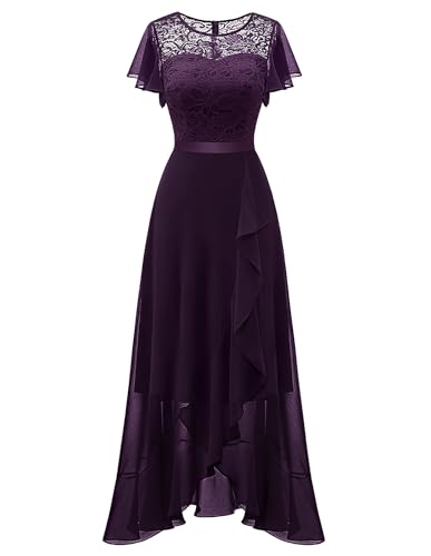 Image of BeryLove Formal Long Dresses for Women Wedding Guest Cocktail Bridesmaid | Airy Lace & Chiffon Evening Gown, Flutter Sleeve, Ideal for Mother of the Bride, Prom, Homecoming Party & Semi-Foraml Events