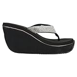 Volatile Glimpse Wedge Sandals for Women, Black/Silver - 8