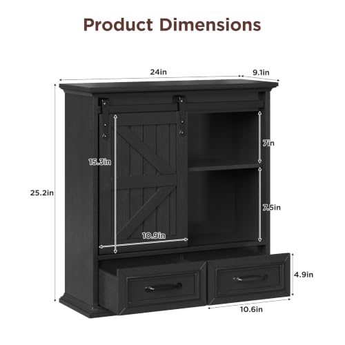 Image of Bathroom Wall Storage Cabinet with 2 Drawers,Floating Medicine Cabinet