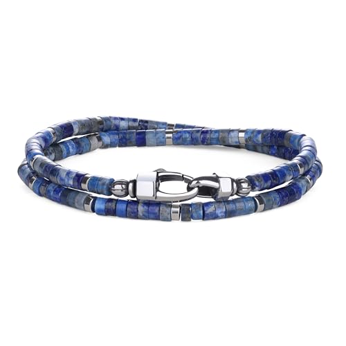 COAI Lapis Lazuli Bracelet for Men Layered Blue Stone Heishi Beads Bracelet for Men L