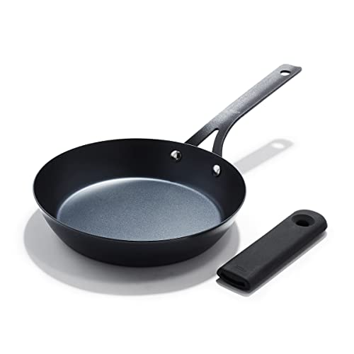 Comparison: Best Carbon Steel Omelette Pan 10 OXO Obsidian Pre-Seasoned Carbon Steel, 8" Frying Pan Skillet with Removable Silicone Handle Holder, Induction, Oven Safe, 1.8 Liters, Black