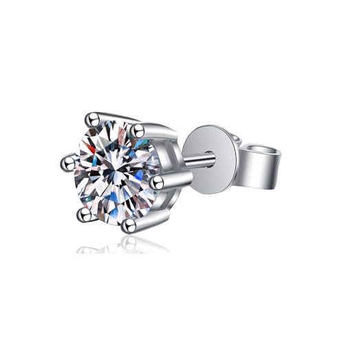 Image of 0.3-2 ct Single Piece Sparkle Orbit Round Moissanite Stud Earrings for Men; GRA Certified; D VVS1; 925 Sterling Silver; Push Back