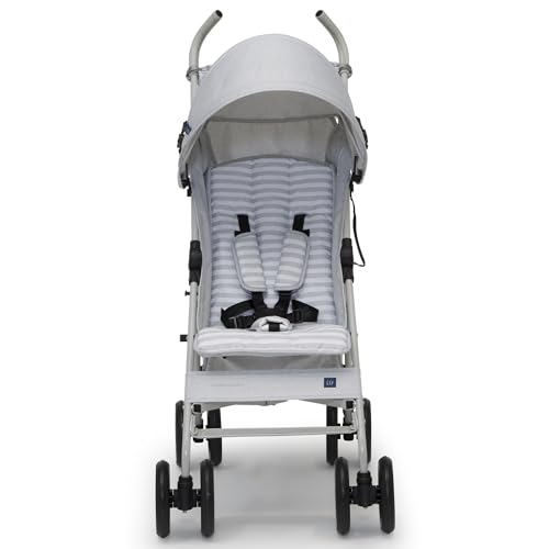 babyGap Classic Stroller - Lightweight Stroller with Recline, Compact Fold & Removable Parent Organizer - Made with Sustainable Materials, Grey Stripes - image 8