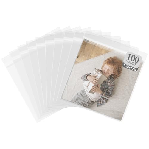 Golden State Art, Pack of 100, Acid-Free 12 11/16 X 12 3/8 inches Crystal Clear Sleeves Storage Bags for 12x12 Photo Framing Mats Mattes