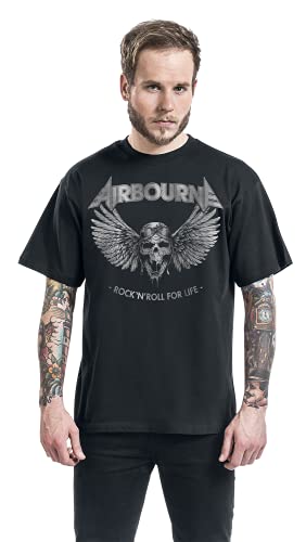 Airbourne Rock 'N Roll for Life Men T-Shirt Black M, 100% Cotton, Regular