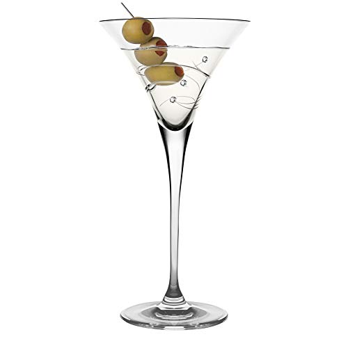Barski - Handmade Glass - Sparkle - Martini Glass - Decorated With Real Swarovski Diamonds - Gift Boxed - 8.25 Oz. - Made In Europe - Set Of 2 #TOP1