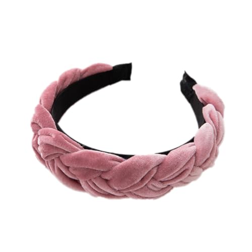 Damen Samt Haarreif Breit Haarband Geflochten Stirnband Vintage Haarreifen Haarschmuck Haarzubehör Verdrehtes Geknotetes Stirnband für Frauen Mädchen für den täglichen Gebrauch,Rosa