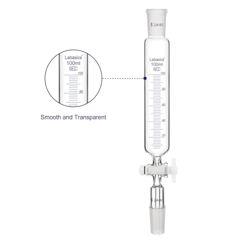 Labasics Additionstrichter, Graduierter Tropftrichter aus Borosilikatglas mit 24/40 Normschliff und PTFE-Hahn für Laborzugabe, 100 ml