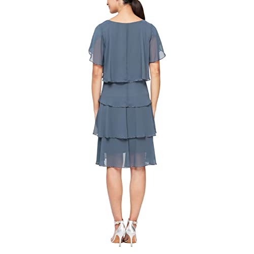 Image of S.L. Fashions Women's Short Tulip Sleeve Tiered Chiffon Cocktail Dress, Wedding Guest Gown (Petite and Regular Sizes)