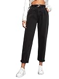 DIDK Damen Jeans Denim Hosen Locker Jeanshosen Hoher Bund Lange Hose Freizeithose mit gerolltem Saum Schwarz M