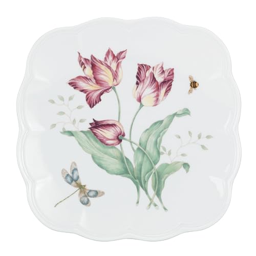 Image of Lenox Porcelain Dinnerware Sets For 6, Lenox Butterfly Meadow Collection Square 18-Piece Dinnerware Set, Service For 6, Kitchen and Dining, Round Bowls, Square Dinner Plates and Bowls Sets (18 Piece)