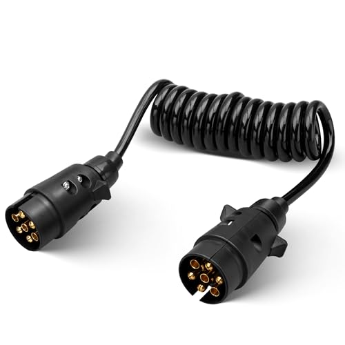 RED WOLF 2m Anhängerkabel 7 Polig Spiralkabel Verlängerung 7 Pol Anhänger Adapterkabel 7 Poliger Stecker auf Stecker für Kfz Anhänger Wohnwagen Wohnmobil Fahrradträger Lkw Anhänger Verlängerungskabel