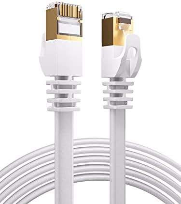 BaymroTech Cat 7 Ethernet Cable 25Ft, Network Cable 10Gbps 600MHz High Speed with Gold Plated RJ45 Connector for Gaming, Xbox One, PS5/PS4/PS3, Switch, Modems, Routers, U/FTP 30AWG White Flat Cable