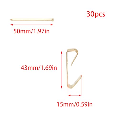 Image of 30 Pack 100LB Heavy Duty Picture Hangers with Nails，Frame Hooks Picture Hangers，Wooden Wall Painting Hangers Hooks and Nails for Mirror, Photo,Clock（Gold）