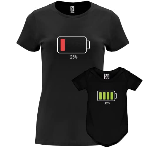 QCM PRODUTOS PERSONALIZADOS Camiseta Mamá e Hijo | Regalo Divertido | Especial día de la Madre | 100% algodón (Batería descargada)