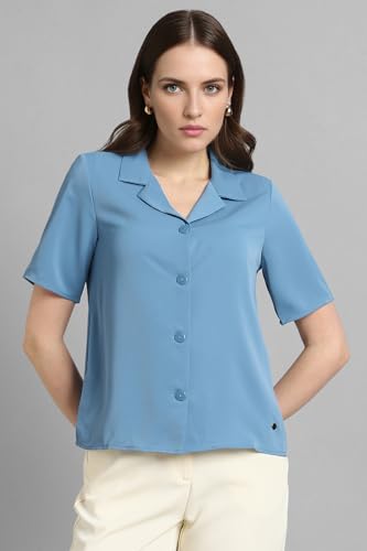 Image of Van Heusen Women Polyester Regular Fit Solid Half Sleeve Casual Shirt