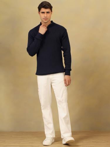 Image of Kvetoo Men High Neck Zipper Full Sleeve Woolen Winter Sweater